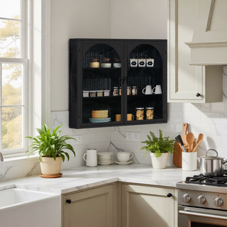 Sunvega Modern Two-Door Wall Cabinet with Three-Tier Storage for Living Room