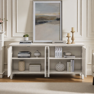 Sunvega Mid Century Modern Sideboard Buffet Cabinet with Spacious Storage and Geometric Accent