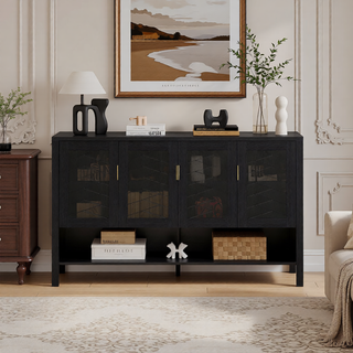 Sunvega 55.1-Inch Modern Sideboard with 4 Doors and Open Shelf for Living Room