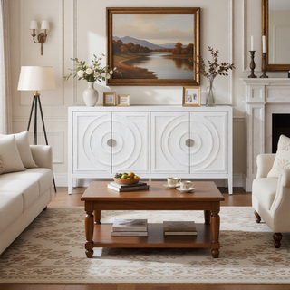 Sunvega Retro Sideboard Door with Circular Groove Design Round Metal Handle for Entrance