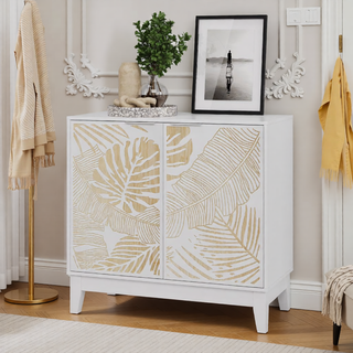 Sunvega Rattan Decorated Storage Buffet Cabinet with Bohemian Style for Living Room