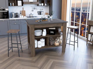 Sunvega Kitchen Island Table with Three Open Storage Shelves and Spacious Leg Room