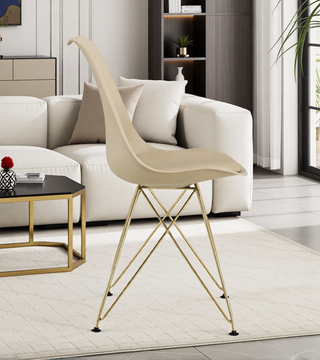 Sunvega Modern Dining Chairs with Golden Steel Legs and Plastic Seat Set of 4 Grey