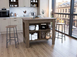 Sunvega Kitchen Island Table with Three Open Storage Shelves and Spacious Leg Room