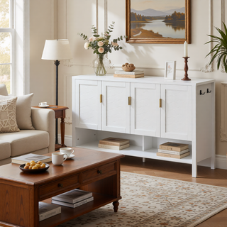 Sunvega 55.1-Inch Modern Sideboard with 4 Doors and Open Shelf for Living Room