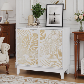 Sunvega Rattan Decorated Storage Buffet Cabinet with Bohemian Style for Living Room