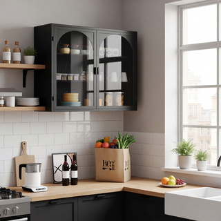 Sunvega Modern Two-Door Wall Cabinet with Three-Tier Storage for Living Room