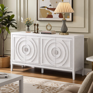 Sunvega Retro Sideboard Door with Circular Groove Design Round Metal Handle for Entrance