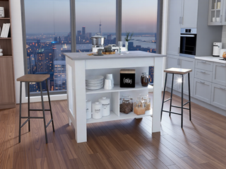 Sunvega Kitchen Island Table with Three Open Storage Shelves and Spacious Leg Room
