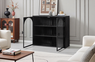 Sunvega Modern Two-Door Wall Cabinet with Three-Tier Storage for Living Room