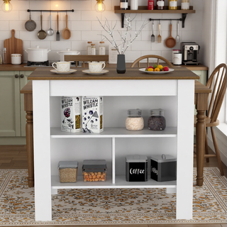 Sunvega Kitchen Island Table with Three Open Storage Shelves and Spacious Leg Room