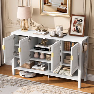 Sunvega 55.1-Inch Modern Sideboard with 4 Doors and Open Shelf for Living Room