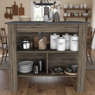 Sunvega Kitchen Island Table with Three Open Storage Shelves and Spacious Leg Room