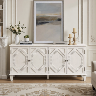 Sunvega Mid Century Modern Sideboard Buffet Cabinet with Spacious Storage and Geometric Accent