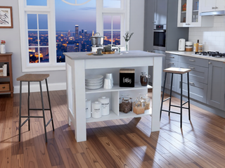 Sunvega Kitchen Island Table with Three Open Storage Shelves and Spacious Leg Room