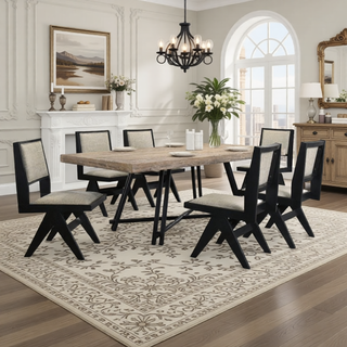 Sunvega Farmhouse Style Upholstered Side Chair Set of 2 with Black Wood Frame