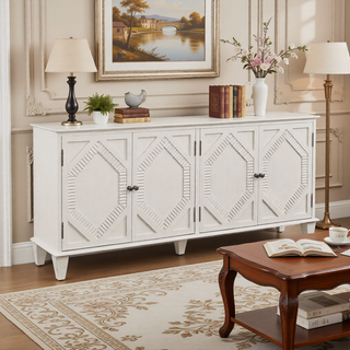 Sunvega Mid Century Modern Sideboard Buffet Cabinet with Spacious Storage and Geometric Accent