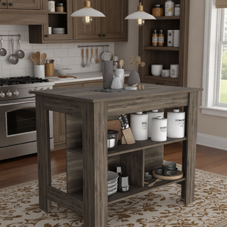 Sunvega Kitchen Island Table with Three Open Storage Shelves and Spacious Leg Room