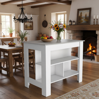 Sunvega Kitchen Island Table with Three Open Storage Shelves and Spacious Leg Room