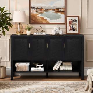 Sunvega 55.1-Inch Modern Sideboard with 4 Doors and Open Shelf for Living Room