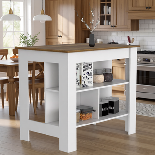 Sunvega Kitchen Island Table with Three Open Storage Shelves and Spacious Leg Room