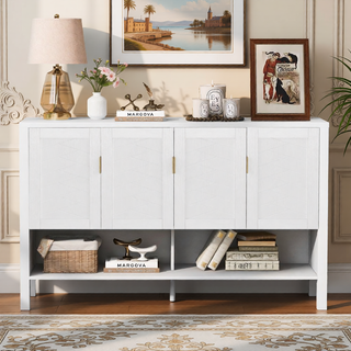 Sunvega 55.1-Inch Modern Sideboard with 4 Doors and Open Shelf for Living Room