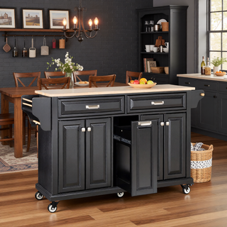 Sunvega Kitchen Cart with Rubber Wood Countertop Storage Cabinet and 2 Drawers