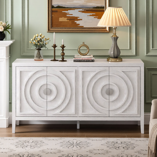 Sunvega Retro Sideboard Door with Circular Groove Design Round Metal Handle for Entrance