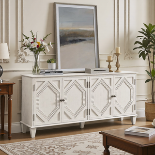 Sunvega Mid Century Modern Sideboard Buffet Cabinet with Spacious Storage and Geometric Accent