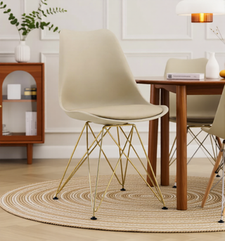 Sunvega Modern Dining Chairs with Golden Steel Legs and Plastic Seat Set of 4 Grey