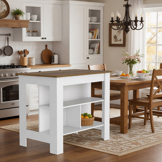 Sunvega Kitchen Island Table with Three Open Storage Shelves and Spacious Leg Room