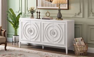 Sunvega Retro Sideboard Door with Circular Groove Design Round Metal Handle for Entrance