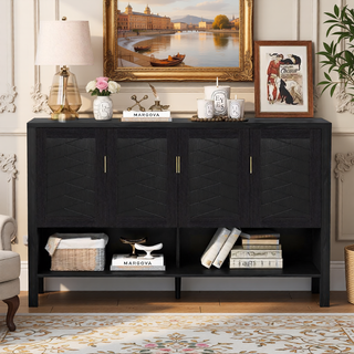 Sunvega 55.1-Inch Modern Sideboard with 4 Doors and Open Shelf for Living Room