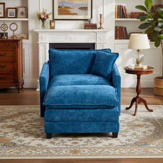 Sunvega Modern Green Chenille Fabric Cloud Sofa with Adjustable Backrest for Living Room
