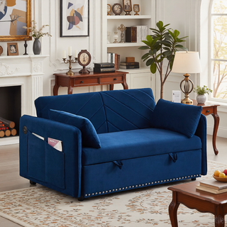 Sunvega 3-in-1 Adjustable Velvet Sleeper Sofa Bed with USB Port and Storage Pockets