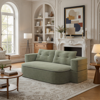 Sunvega Plush Corduroy Convertible 2-in-1 Sofa Bed with Blanket and Pillows