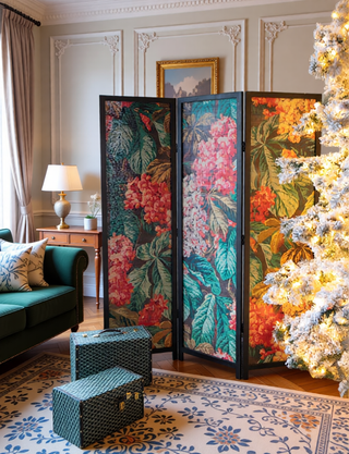 Sunvega Three-Panel Decorative Screen with Bold Pattern and Classic Wood Design