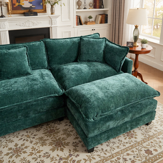Sunvega Modern Green Chenille Fabric Cloud Sofa with Adjustable Backrest for Living Room