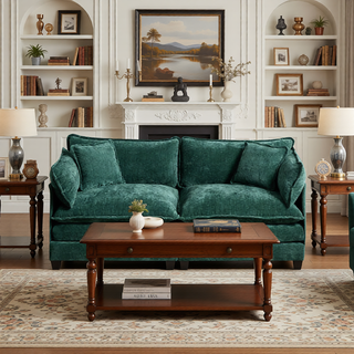 Sunvega Modern Green Chenille Fabric Cloud Sofa with Adjustable Backrest for Living Room