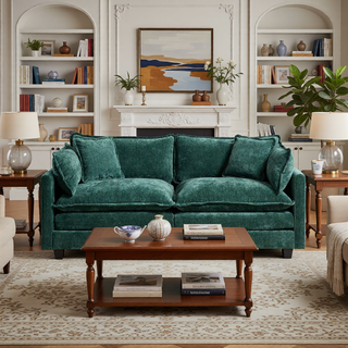 Sunvega Modern Green Chenille Fabric Cloud Sofa with Adjustable Backrest for Living Room