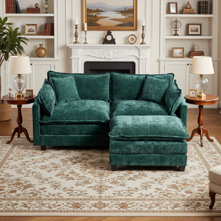 Sunvega Modern Green Chenille Fabric Cloud Sofa with Adjustable Backrest for Living Room