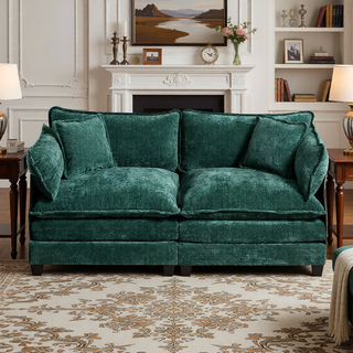 Sunvega Modern Green Chenille Fabric Cloud Sofa with Adjustable Backrest for Living Room