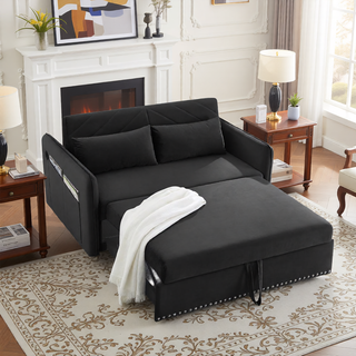 Sunvega 3-in-1 Adjustable Velvet Sleeper Sofa Bed with USB Port and Storage Pockets