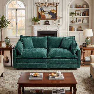 Sunvega Modern Green Chenille Fabric Cloud Sofa with Adjustable Backrest for Living Room