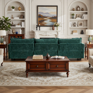 Sunvega Modern Green Chenille Fabric Cloud Sofa with Adjustable Backrest for Living Room