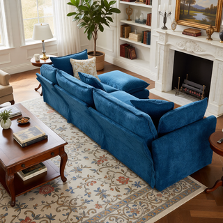Sunvega Modern Green Chenille Fabric Cloud Sofa with Adjustable Backrest for Living Room