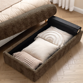 Sunvega Faux Rabbit Fur Sofa Bed with Storage Ottoman Cup Holders and Armrests