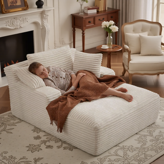 Sunvega Oversized Corduroy Upholstered Chaise Lounge Chair with Full Foam Cushioning