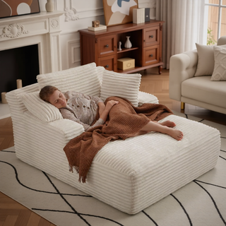 Sunvega Oversized Corduroy Upholstered Chaise Lounge Chair with Full Foam Cushioning
