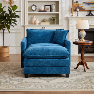 Sunvega Modern Green Chenille Fabric Cloud Sofa with Adjustable Backrest for Living Room